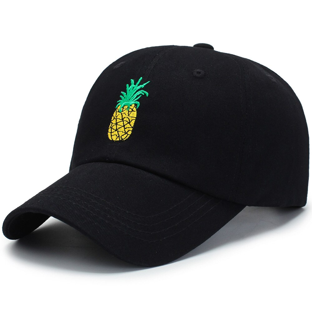 Pineapple Embroidery Baseball Cap Cotton 100% Hipster Hat Fruit Pineapple Dad Hat Hip Hop Cotton Snapback Cap hats: black