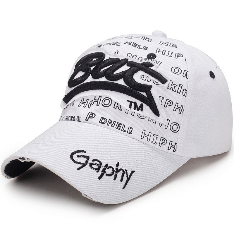 Vintage cassé trou lettre chauve-souris casquette décontracté en plein air casquettes de Baseball pour hommes femmes Snapback casquettes soleil chapeau os Garros: White