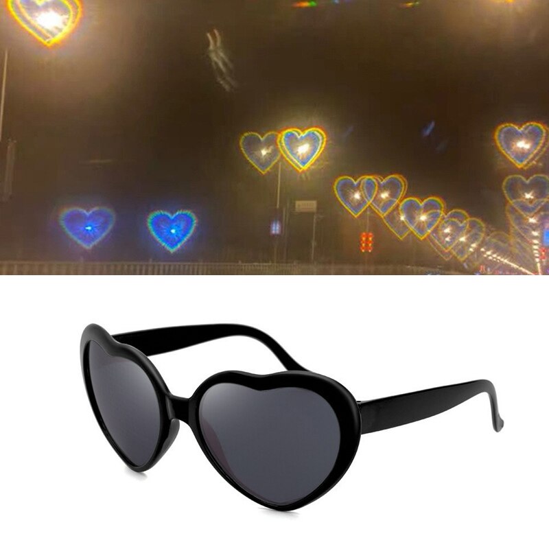 7Color At Night Diffraction Glasses Women Sunglasses Heart Shaped Effects Glasses Watch The Lights Change To Heart Shape