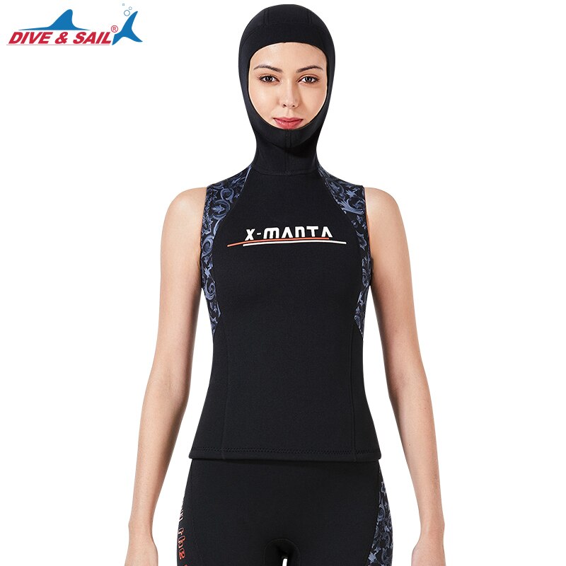 Wetsuit Vest with Hood 3mm Thermal Neoprene Wet Suits Sleeveless Top Diving Surfing Jacket Hooded for Women Men No Zip