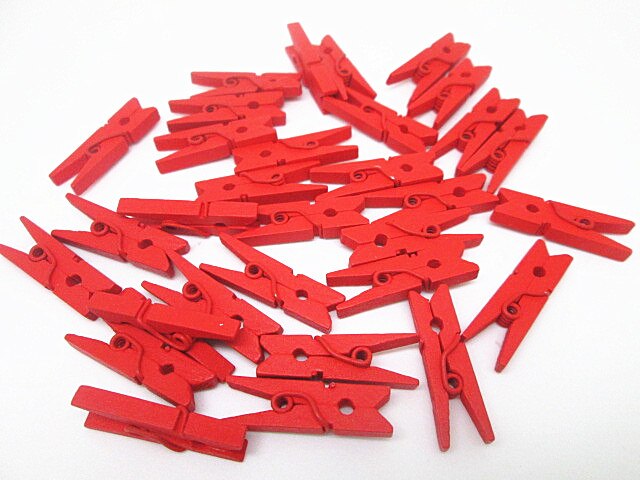 200 stuks 25mm mini houten knijpers wasknijpers clips bruiloftsversieringen scrapbooking ,14 kleuren: Rood