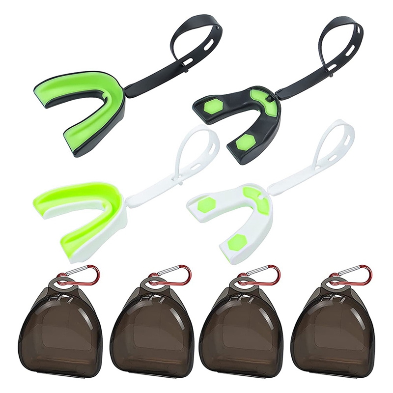 -4Pcs Sport Mond Guard, Zachte Mond Guard Met Riem, Gebitsbeschermer Voor Voetbal, Lacrosse,Hockey, basketbal, Mma: Default Title