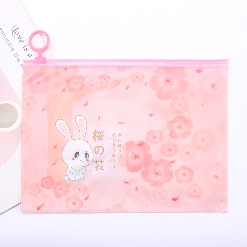 1pc pvc ring lynlås penalhus piger pink penalhus sød kirsebær kanin kuglepen taske dokument taske brevpapir pose: 2