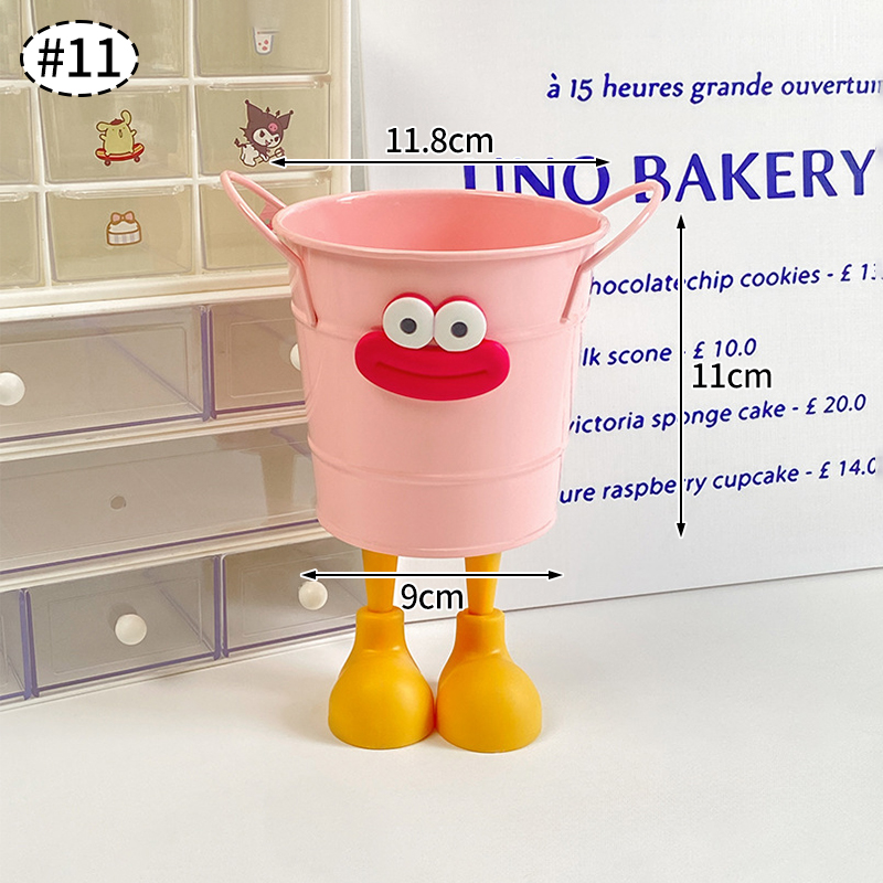 Iron Bucket Box Big Mouth Large Capacity Iron Pen Holder Desktop Flower Pot Arrangement Dormitory Miscellaneous Storage Box: Ivory