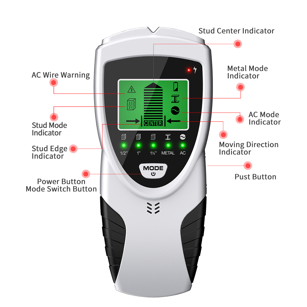 5 In 1 Stud Finder Muur Scanner Met Intelligente Microprocessor Chip Lcd Display Voor Hout Balken Ac Draden Metalen Detectie draad