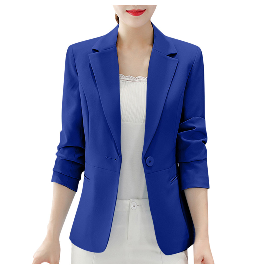 Blauw Vrouwen Blazer Formele Blazers Lady Office Werk Pak Zakken Jassen Jas Slanke Zwarte Vrouwen Blazer Femme Jassen # j30: Blauw / S