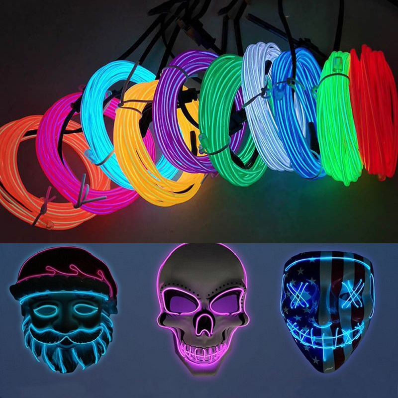 Luces iluminadas con cable EL de 10M/5M/3M/1M con luces de neón, combinación DIY de luces multicolores, pilas AA, tiras LED USB para graduación