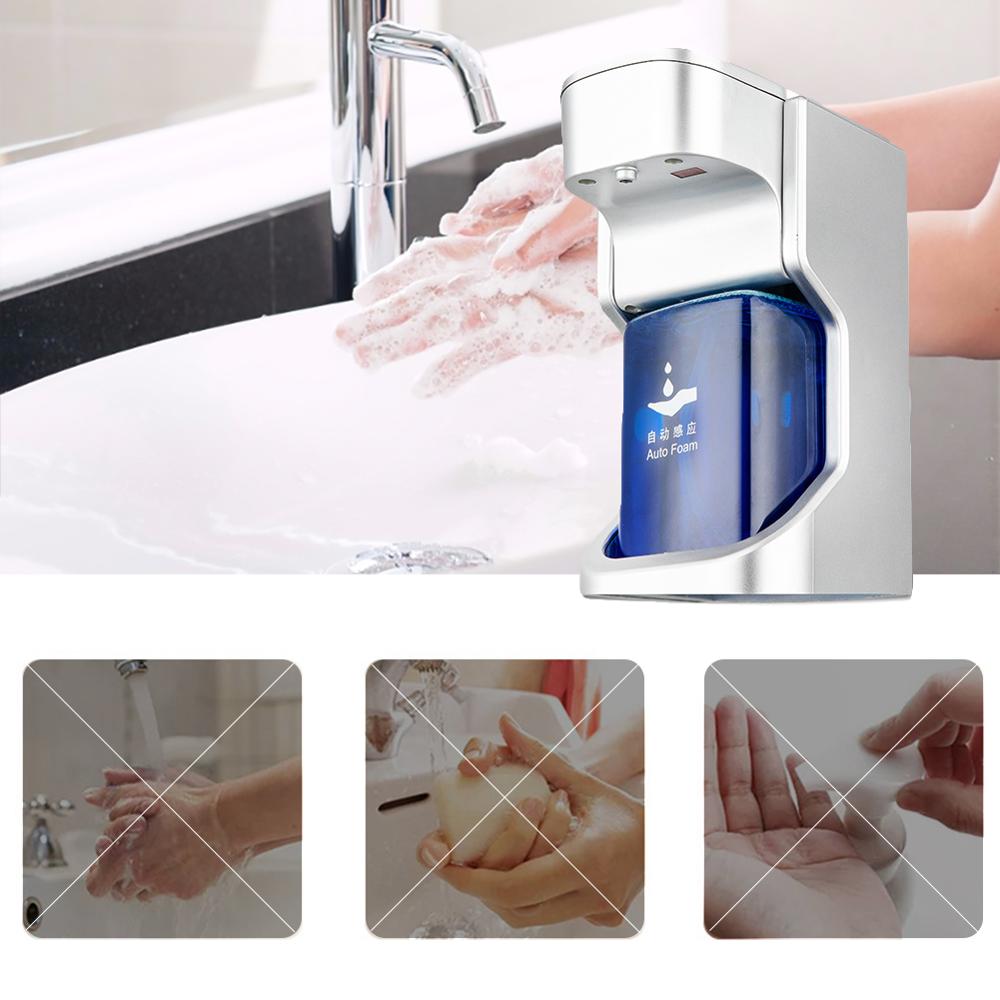 Distributeur automatique de savon de 450ML, capteur de mouvement à infrarouge, sans contact, moussant, mains libres, pour salle de bains et cuisine
