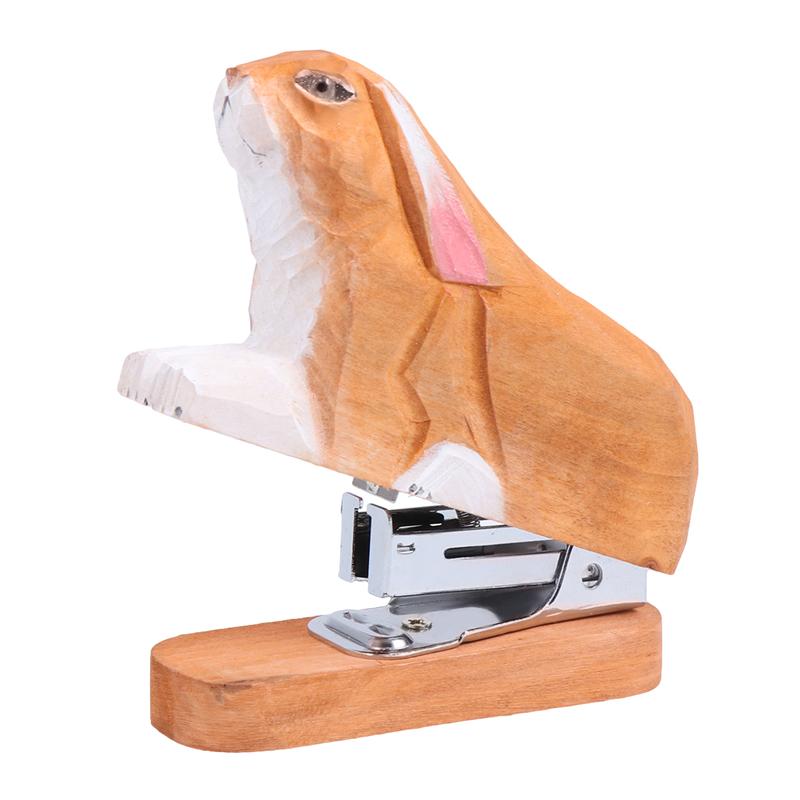 Mini agrafeuse en bois avec sculpture sur bois d'animaux créative 3D licorne pour papier, fournitures scolaires et de bureau décoration de bureau, envoyer des agrafes: A