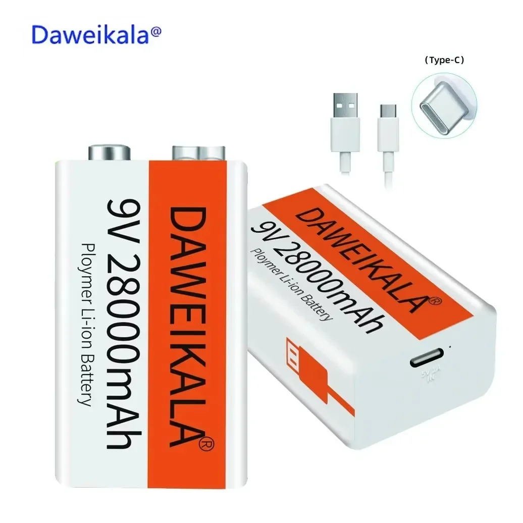 9V battery 28000mAh li-ion Rechargeable battery Type-C Battery 9v for Multimeter Microphone Toy Remote Control KTV use
