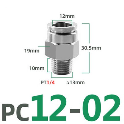 PC 1/8" 1/4" 3/8" 1/2" BSP external thread 304 stainless steel pipe pneumatic quick coupling trachea hose quick coupling: PC12-02