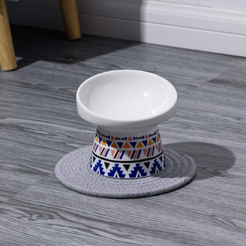 Cuenco de cerámica antideslizante para mascotas, comedero para gatos, protección de 45 grados para el cuello del perro, contenedor de comida, alimentación de agua, productos para perros: Azul / L