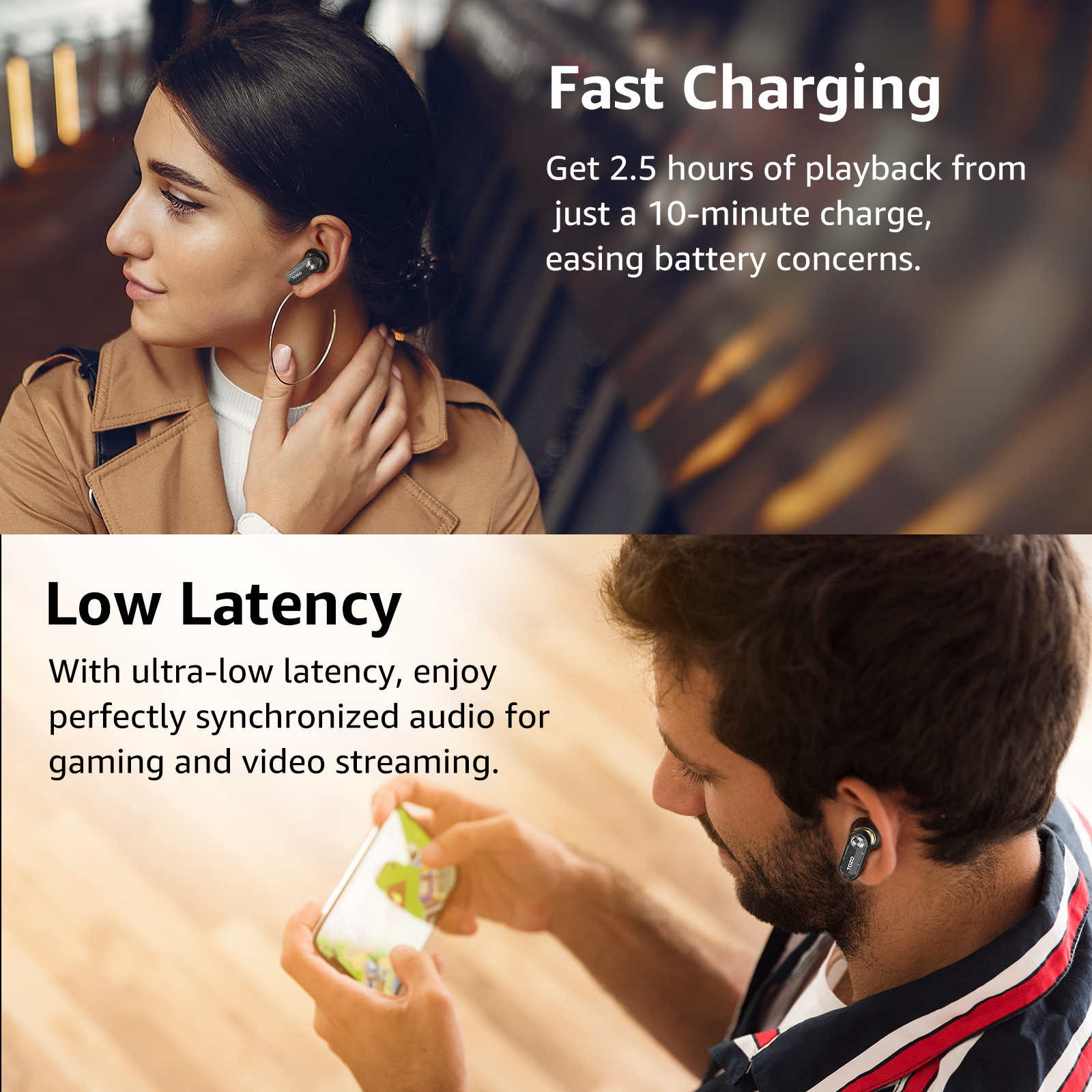 Tozo crystal pods trådlösa öronsnäckor med in-ear-funktion, bluetooth 5.4, dubbla mikrofoner, ai, tydliga samtal, transparent laddningsfodral