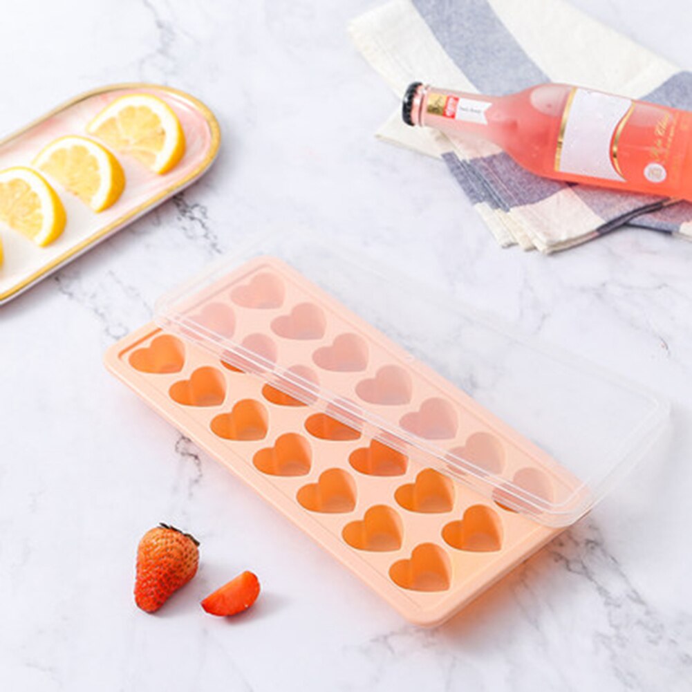 21 Grids Ice Block Mold Heart Shape Ice Tray Silicone DIY Ice Block Mold Handmade Ice Cream Chocolate Making Mould with Lid: pink