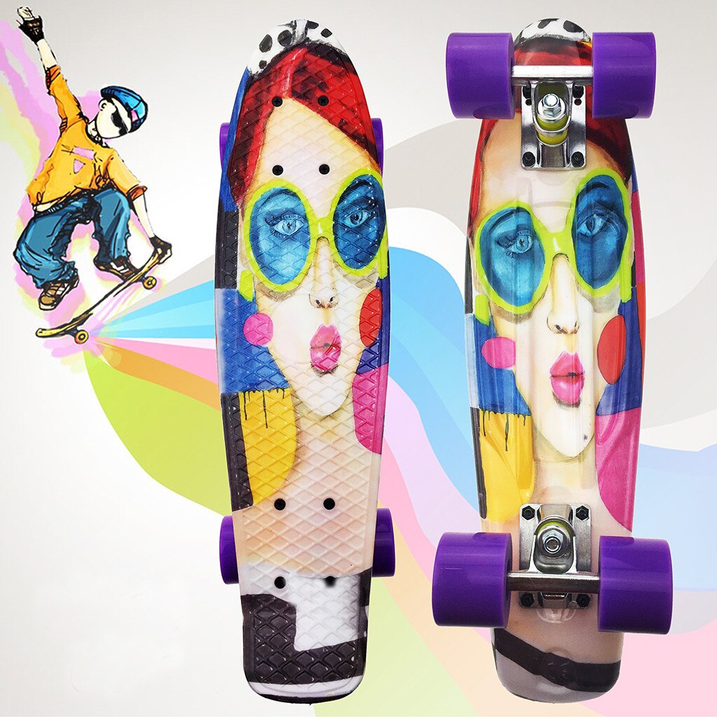 22 "skateboard mini cruiser skateboard plast galakse stjernehimmel trykt longboard retro banan fishboard gade udendørs sport: D