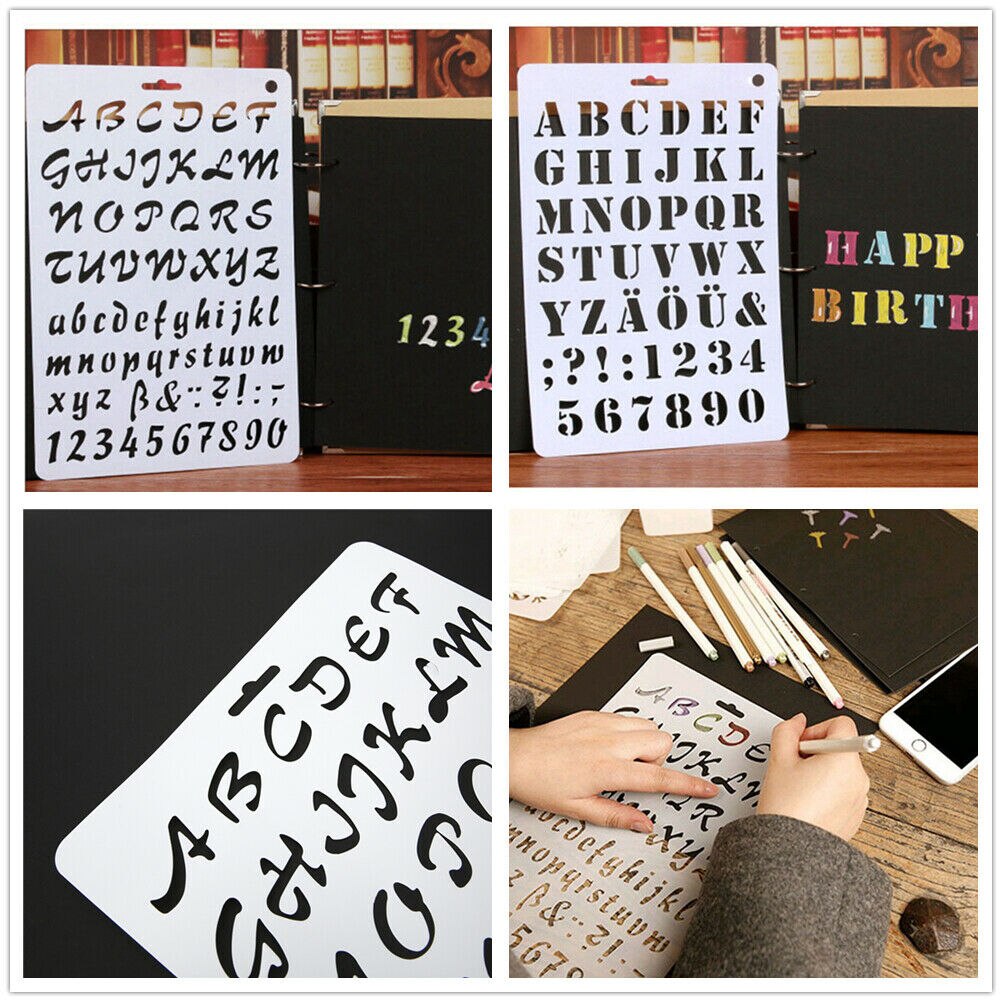 Varumärke språk leksaker alfabet abc nummer lager stenciler klistermärke målning scrapbooking papperskort mall dekoration