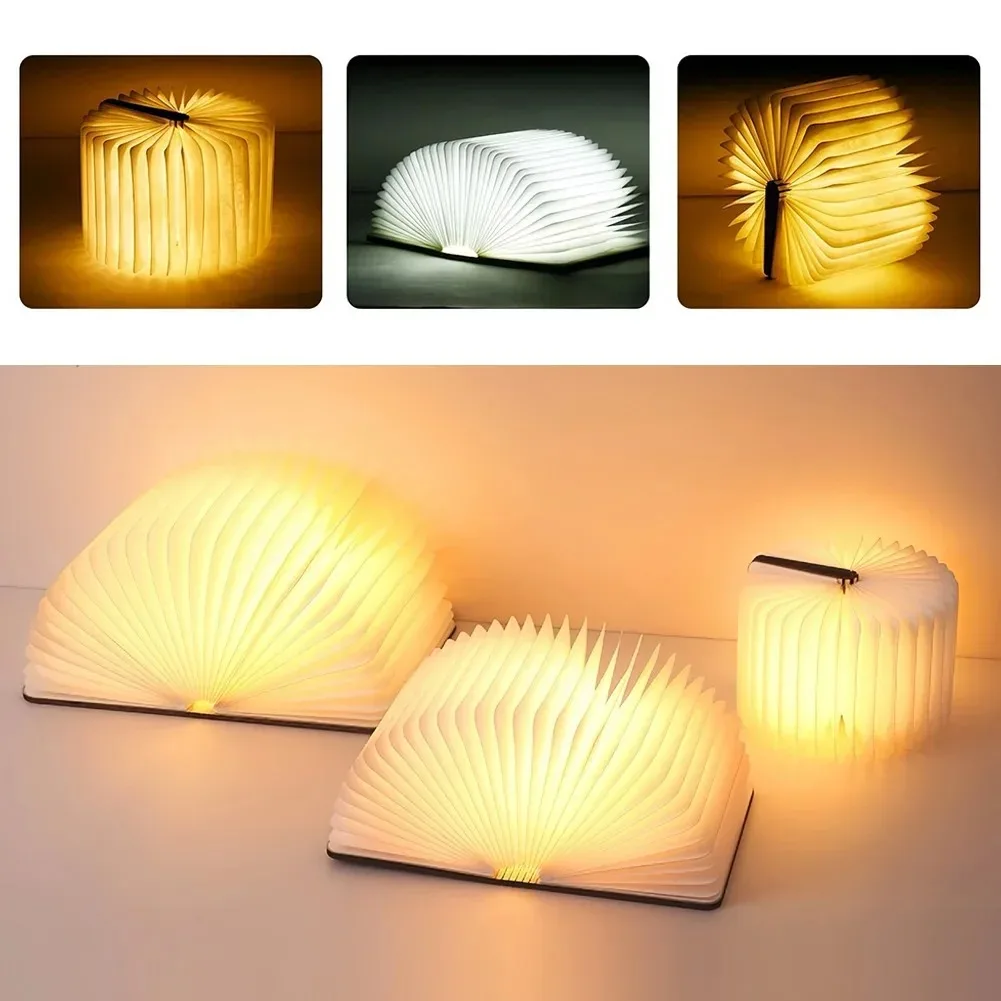 Luz de libro de madera plegable 3D, luz LED nocturna creativa, Color RGB, recarga USB, decoración, lámpara de mesa para dormitorio, de cumpleaños para niños