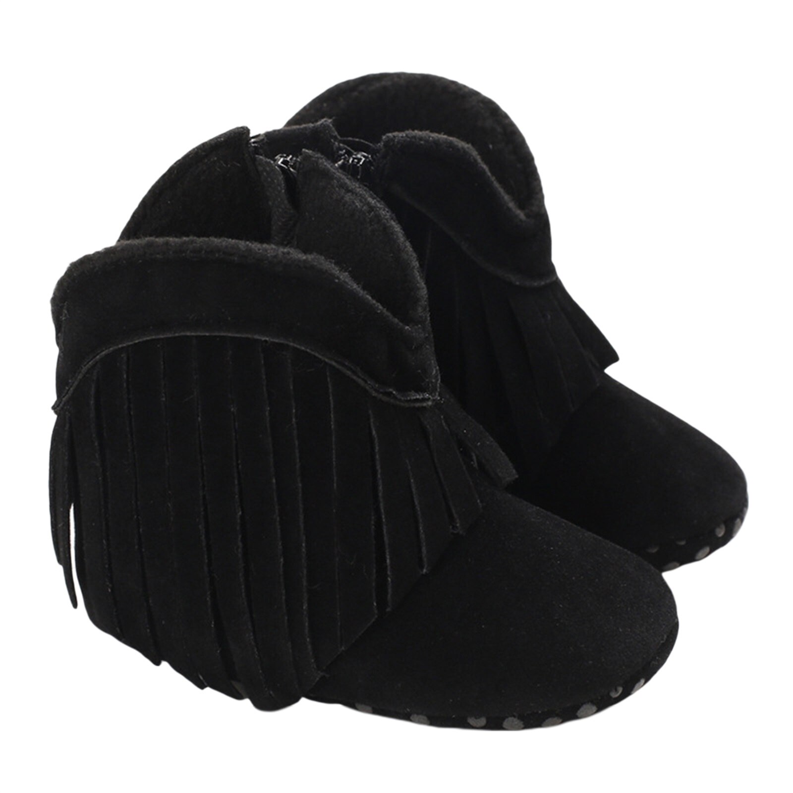 Bottes de neige pour filles, chaussures d'hiver à la , en coton, chaudes, avec pompon, pour bébés, premiers pas: Black / 13-18 mois