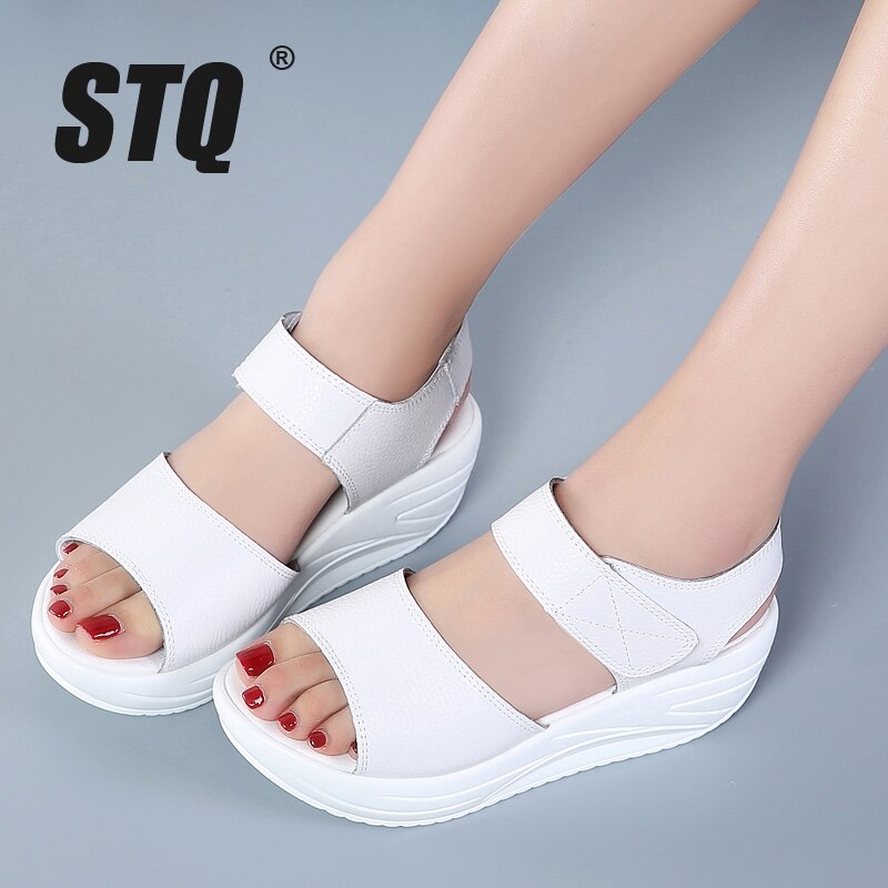 STQ Women Sandals Summer White Wedge Sandals Open Toe Platform Sandalias Ladies Gladiator Sandals Women 9018