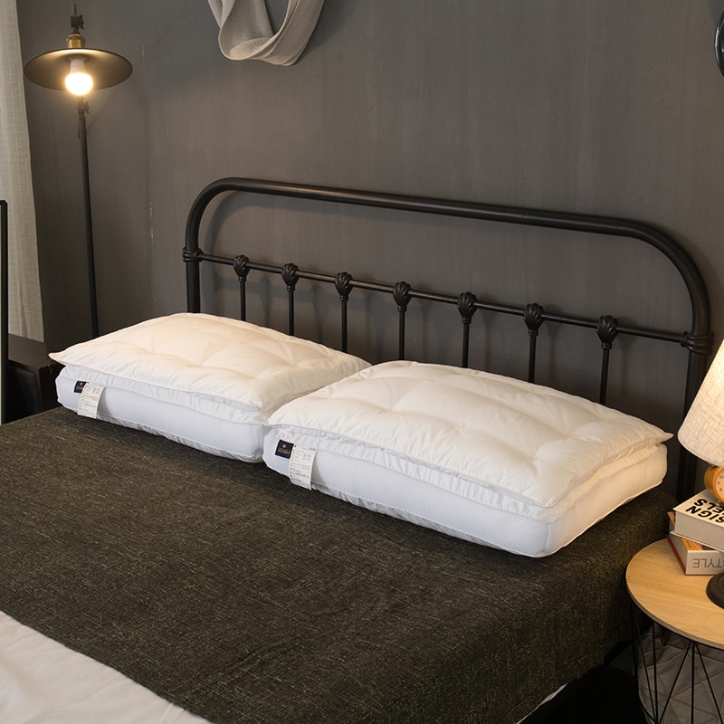 White Solid Double-deck thick Bed Pillows 48x74cm Cotton Polyester Filler Neck Pillow Massage Therapy Bedding Homeuse