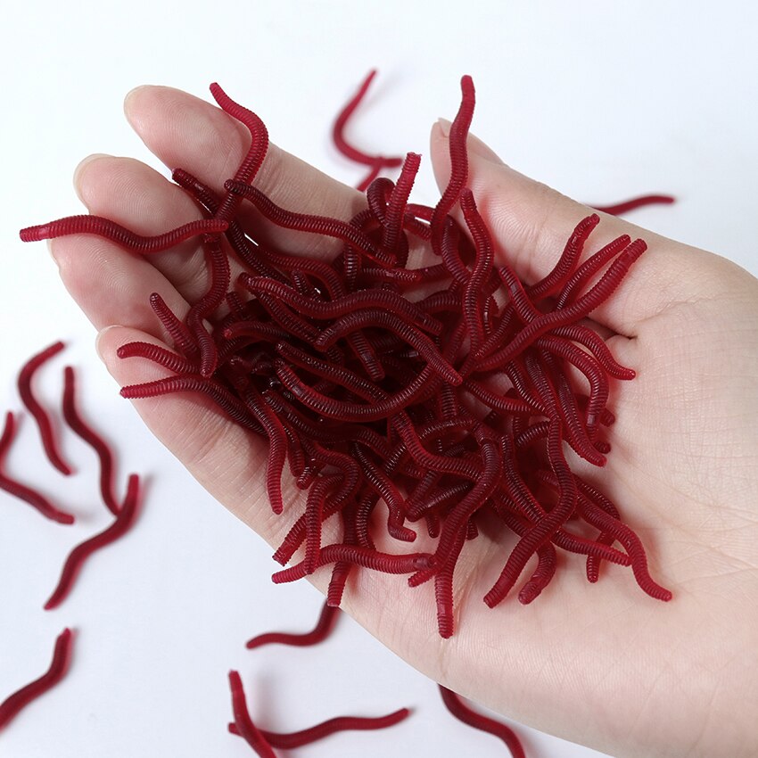 50pcs /Pack Soft Bait Fishing Simulation Red Worm Artificial 4cm Fish Bait Fishing Tackle Real Fish Bait With Fishy Smell