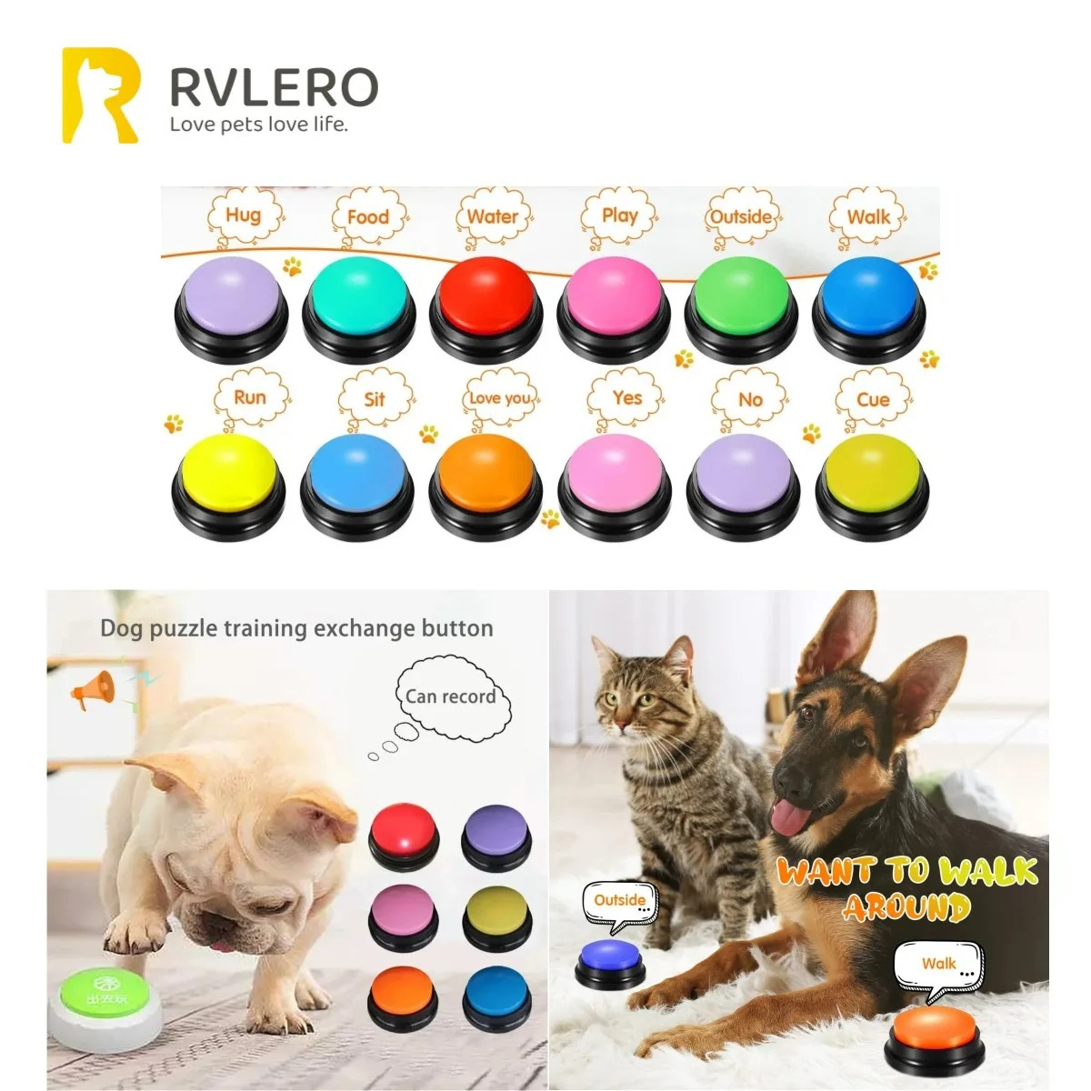 Dog Communication Buttons Voice Recording Button for Pet Training Buzzer 30 Second Record Playback Funny for Talking Pet