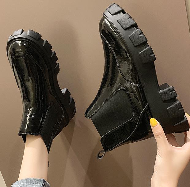 Spring Autumn Platform Ankle Boots Women Thick Heel Platform Boots Ladies Worker Boots Black