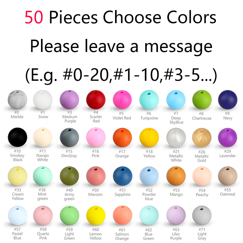 Perles rondes en Silicone de 12MM, 50 pièces, accessoires de dentition pour bébé, anneaux de dentition à croquer, sans Bpa, perles d'allaitement pour bébé