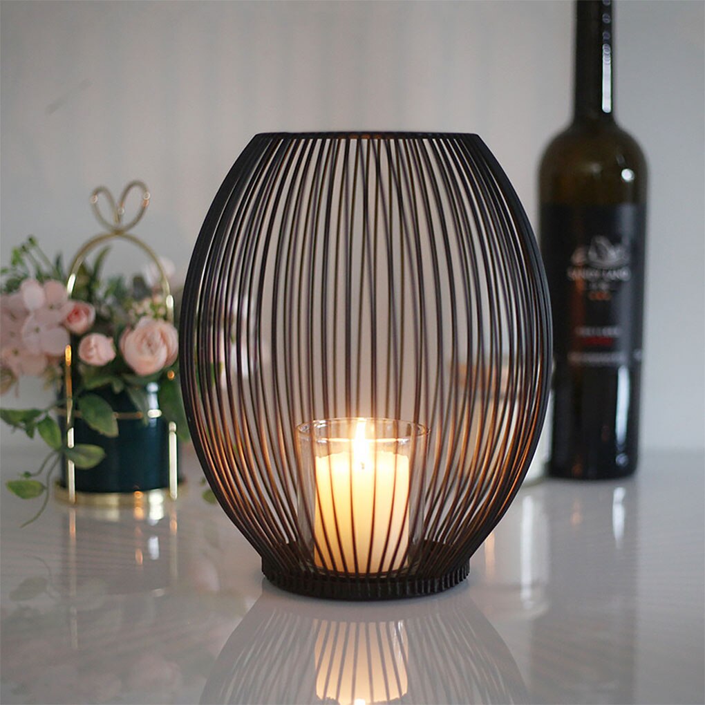 Zwarte Lantaarn Kandelaar Retro Metalen Ijzer Verlichting Kooi Kaarshouder Ornament Kandelaar Voor Party Home Decor