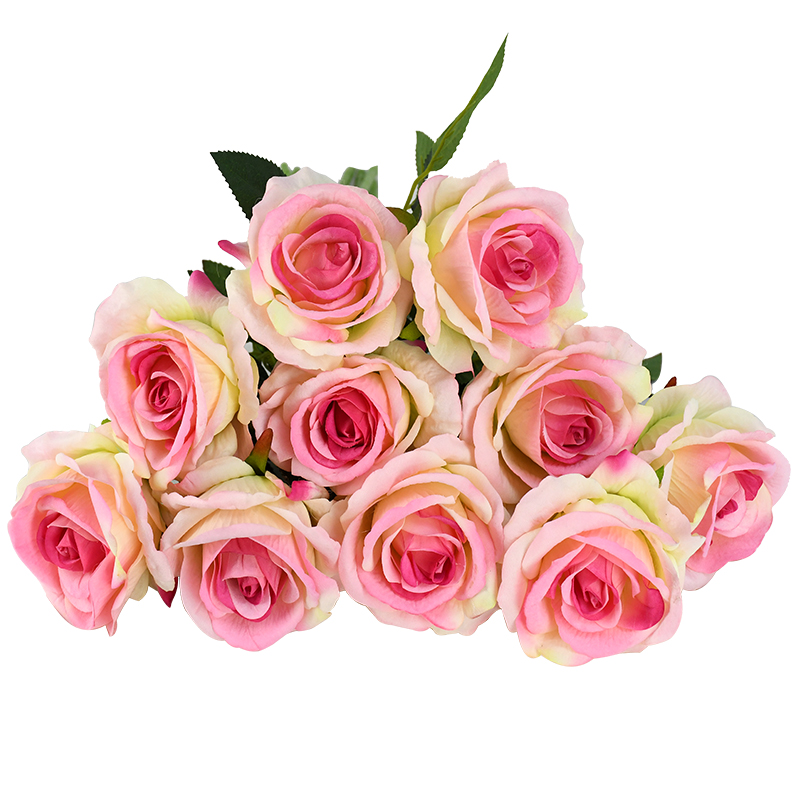 10 stk real touch rose blomster flannel blomster buket enkelt hoved rose kunstige blomster bundt til bryllup dekoration boligindretning: F03