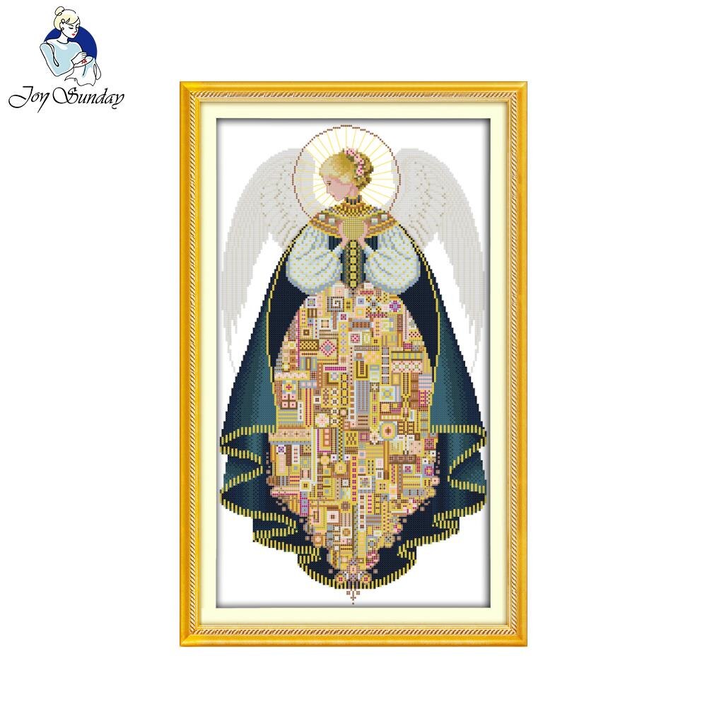 Angel Embroidery Gold Thread and French Knot DIY Hand Made Aida Cotton Canvas Painting of Needlework Crafts Cross Stitch Kits