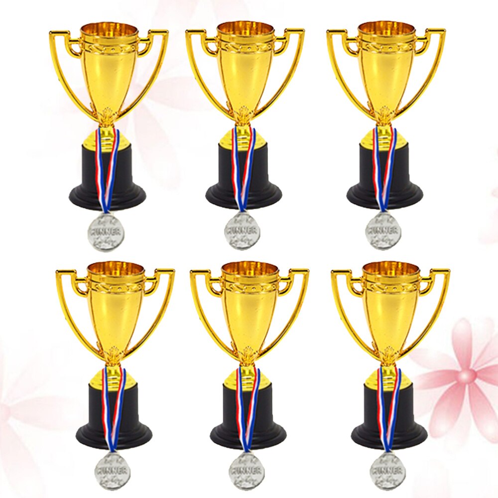 12pcs Mini Gold Cups Trophy and Award Medals Prizes Small Medals Awards Trophy Toys for Students Sport(6pcs Trophie