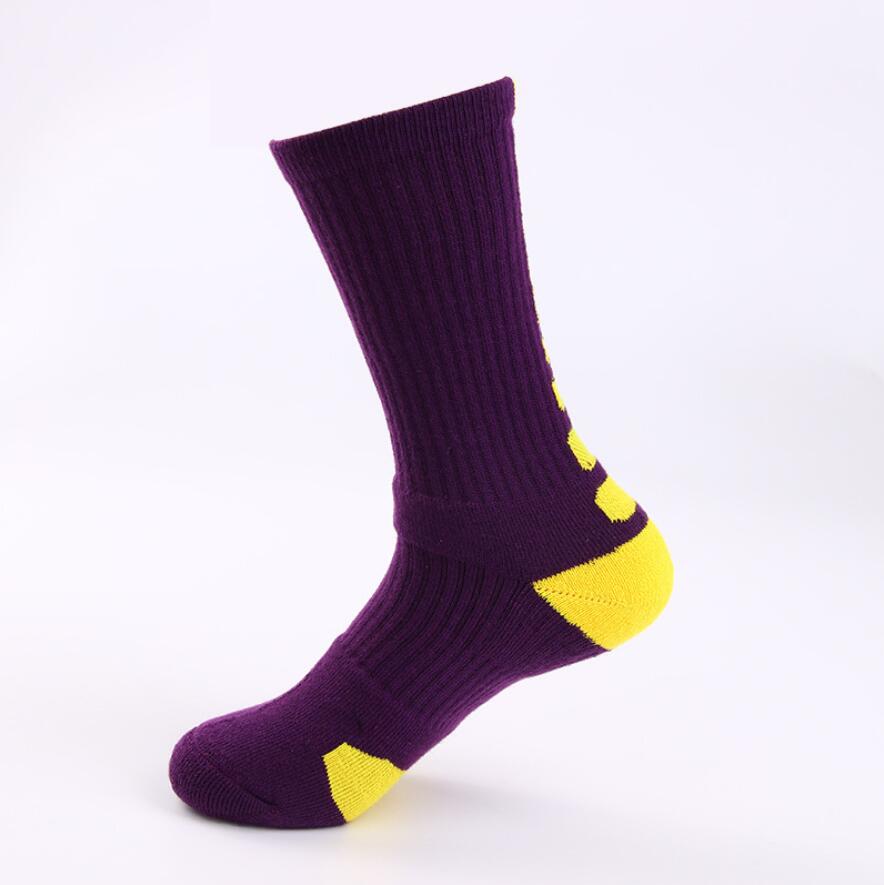 Men Outdoor Sport Cycling Bike Socks Hiking Basketball Football Running Soccer Compression Socks Calcetines Ciclismo Hombre: Purple Yellow