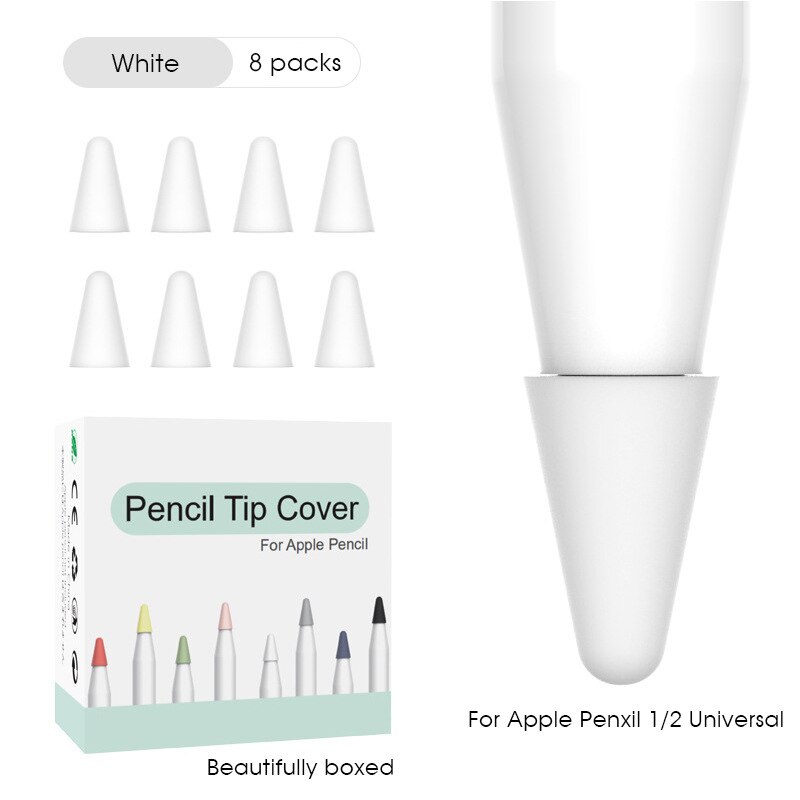 Kolorowa skóra 8 sztuk pióro stalówka ochronna pokrywa dla Apple Pencil 1 2 rysik do ekranu dotykowego dla Apple Pencil Silicone Tip Case: White 8pcs