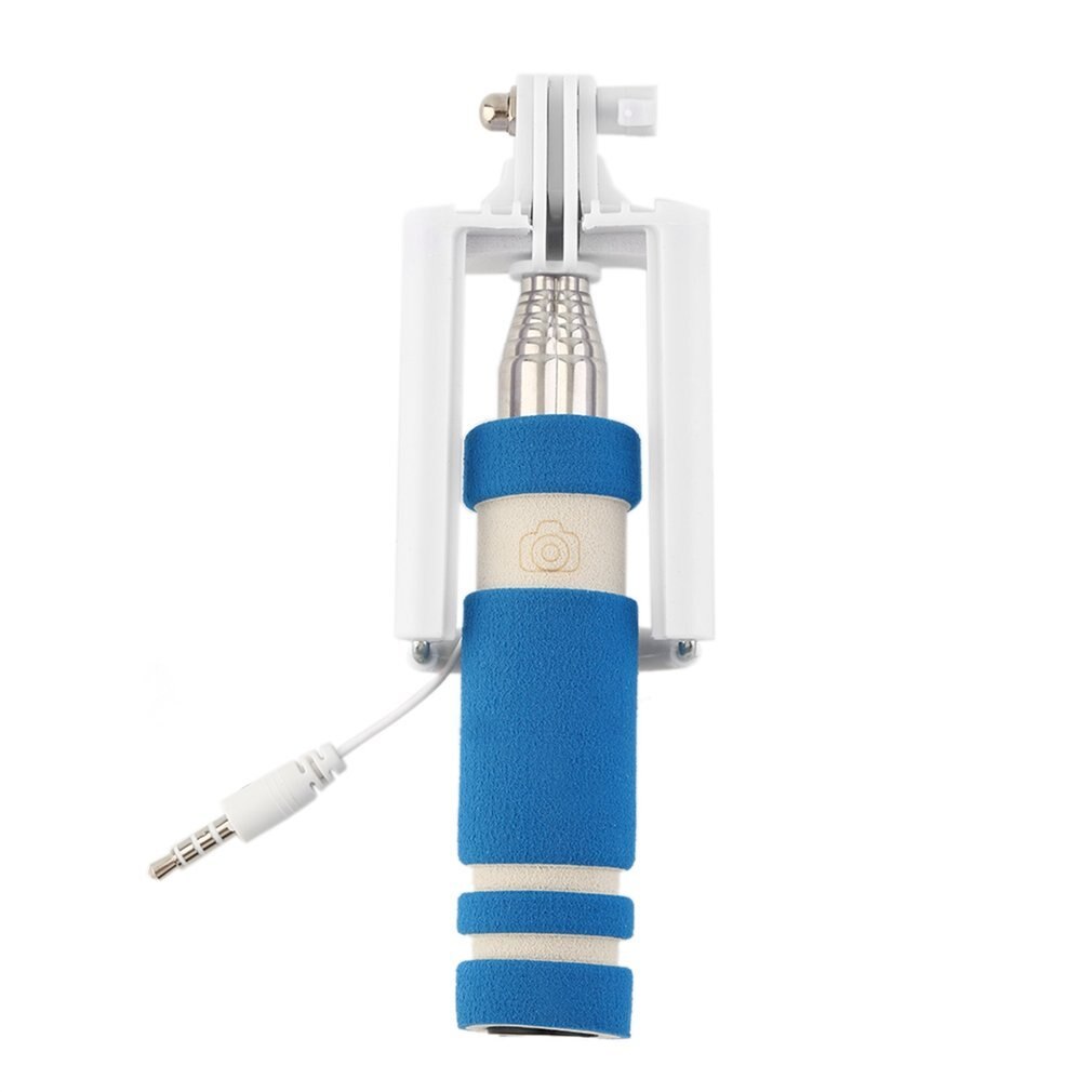 Colorful 14-60cm Mini Extendable Handheld Selfie Stick Wired Remote Shutter Monopod For iphone For huawei For Samsung: Blue