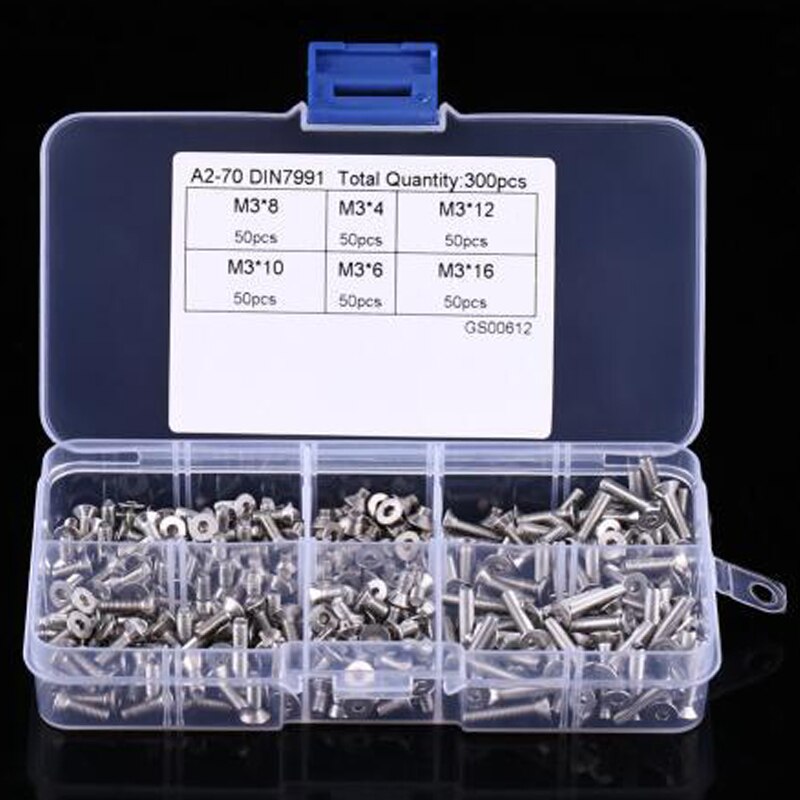 300Pcs Flat Head Hexagon Socket Screw Bolt Nut Matching Tool Fastener Hardware