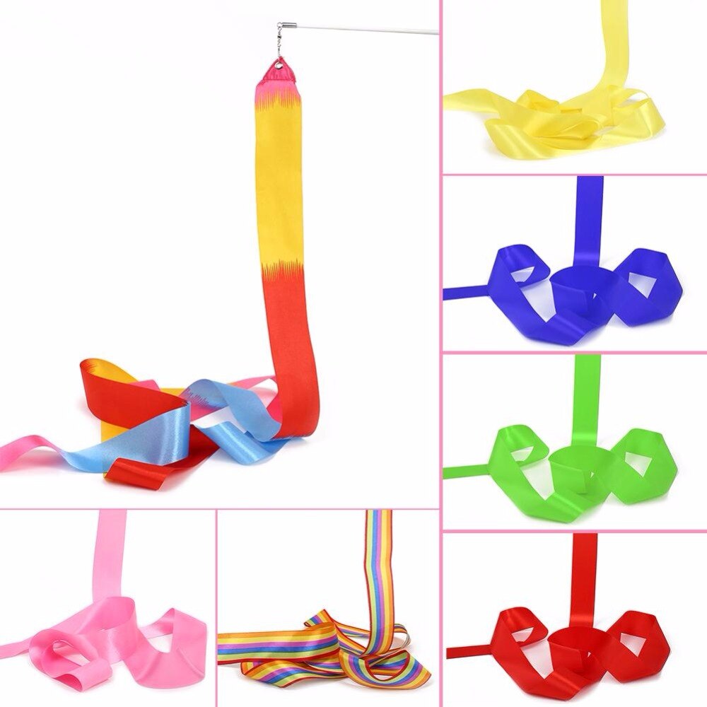 relefree Newly Dance Ribbon Ballet Twirling Stick 4m Rhythmic Art Gym Dance Gymnastic Ribbon Streamer Training Equipment