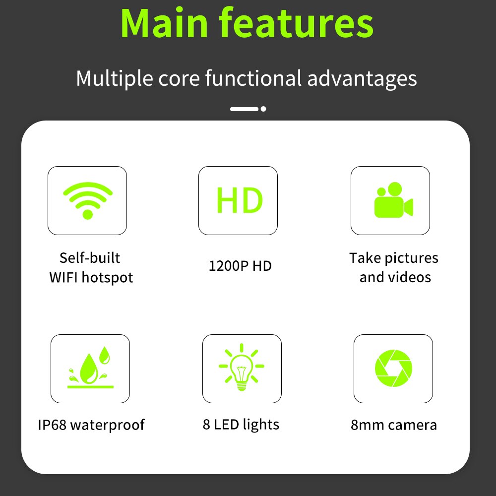 Tishric Wifi Endoscoop Camera Voor Smartphone1200P Endoscoop Voor Auto 'S Riool/Pijp/Inspectie Camera Monitor Industriële Endoscoop