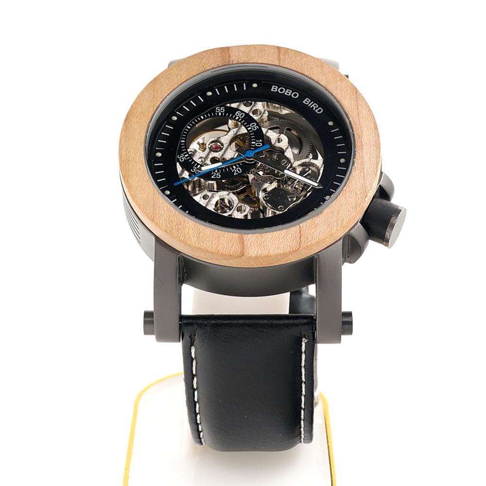 Bobo Vogel Houten Mechanische Horloges Heren Horloges Voor Man Mechanische Horloges Mannelijke Luxe Lederen Band Relogio Masculino: GK014-1