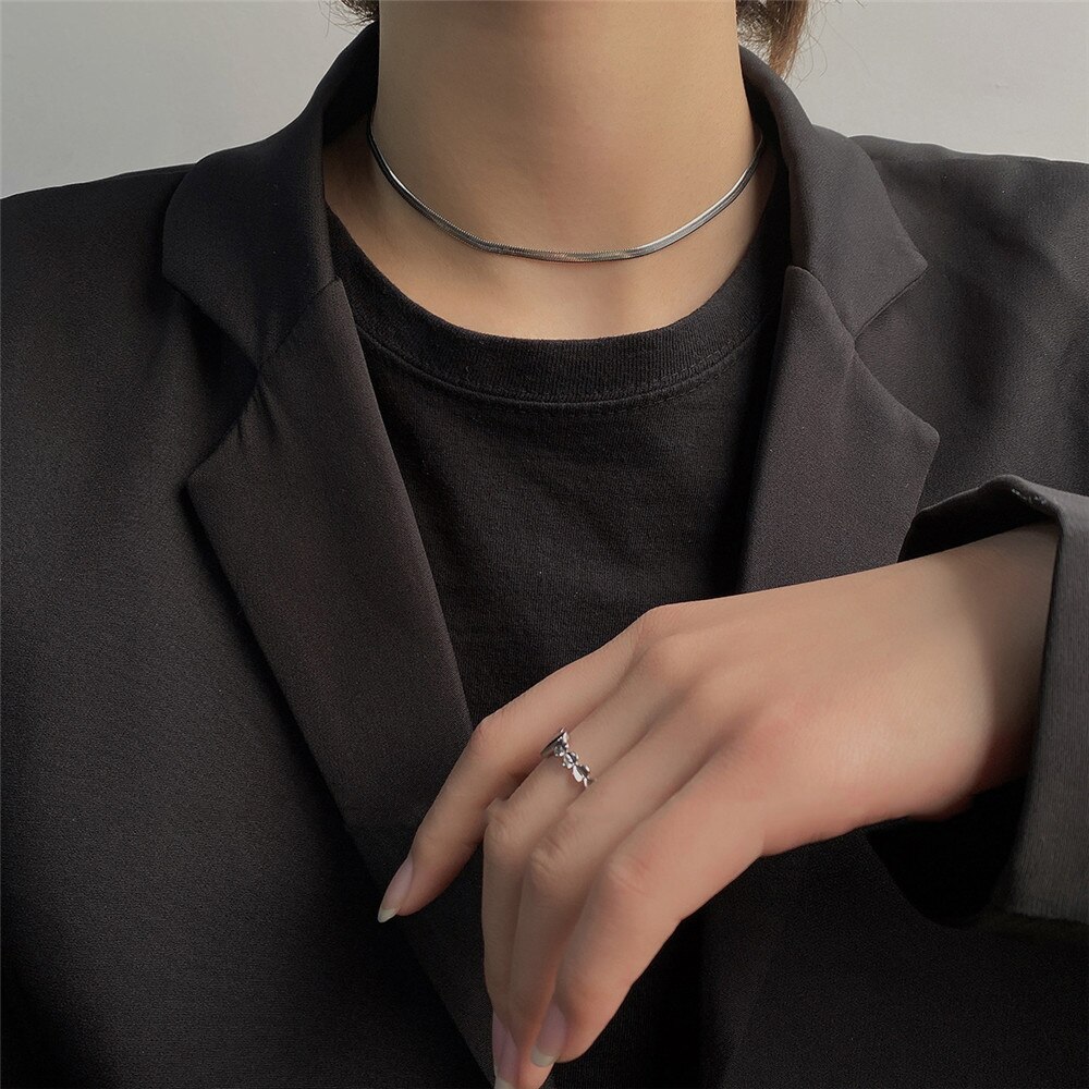 Collar de acero inoxidable para mujer y hombre, cadena larga de doble capa, minimalista, Simple, Punk, joyería gótica, 2022: Style F