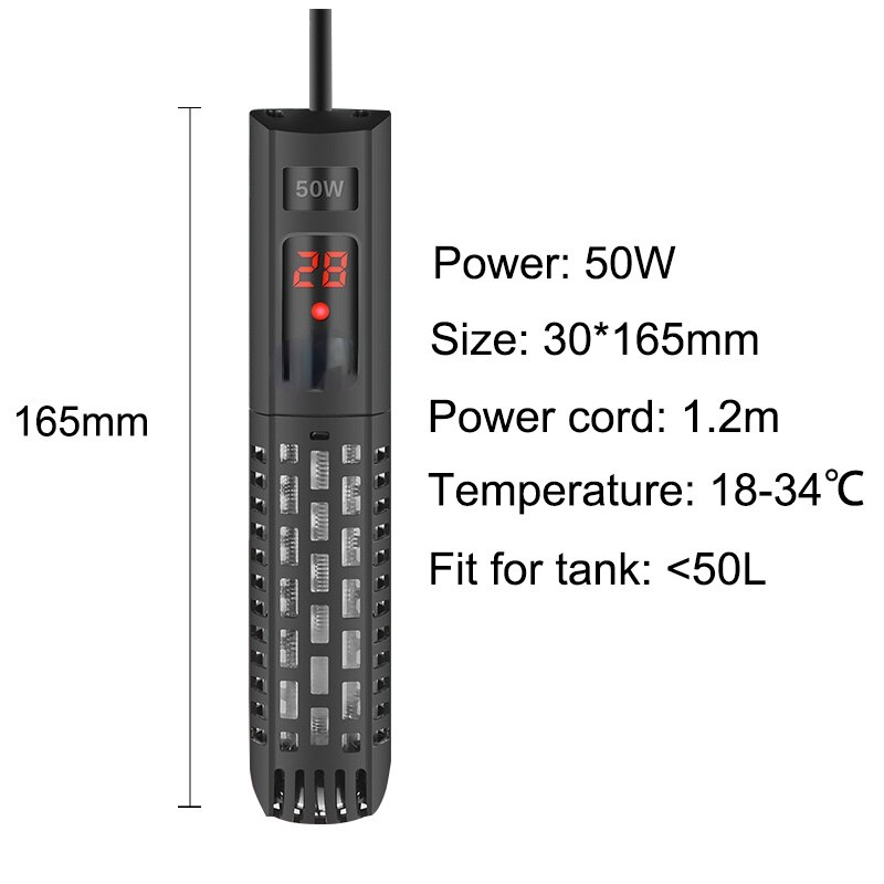 Aquarium Submersible Heater Fish Tank LCD Display Digital Adjustable Water Heating Rod Constant Temperature Control 500W: 50W / EU plug