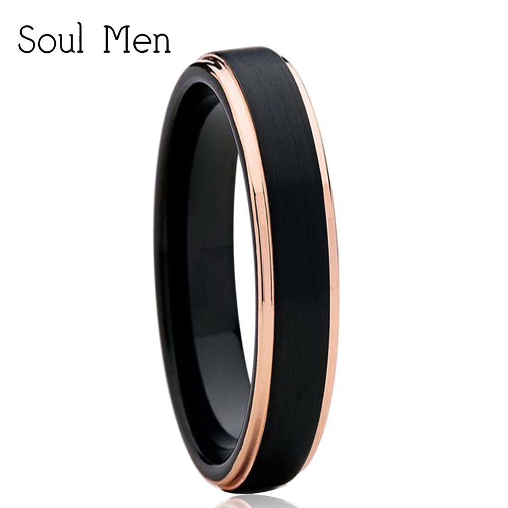 4mm feminino preto carboneto de tungstênio casamento banda rosa ouro cor anel para gril moda jóias para feminino tamanho da senhora 4-12