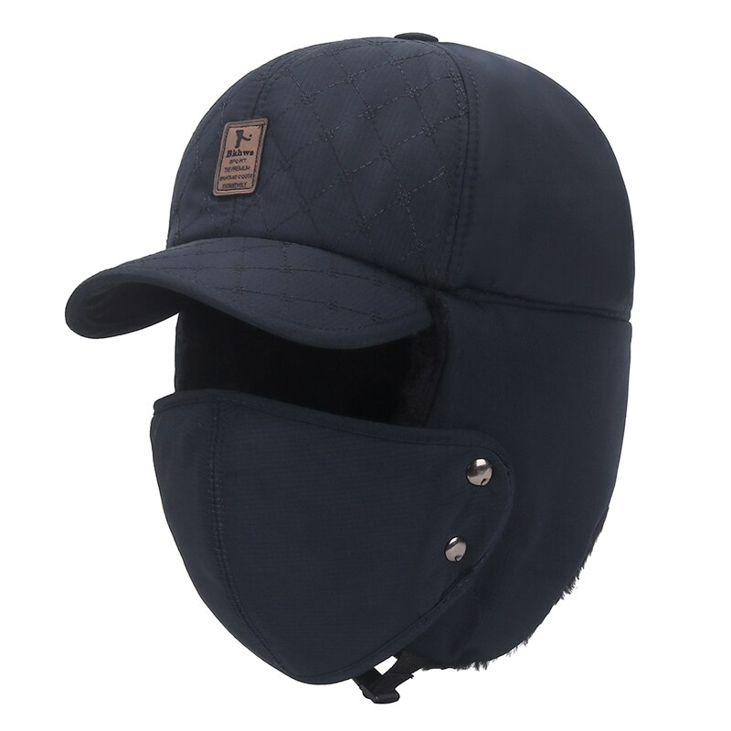 Men Ear Protection Hat Winter Warm Plush Male Bomber Hat Gray Man Adjustable Ear Flaps Brim Cap And Mask Women Cap