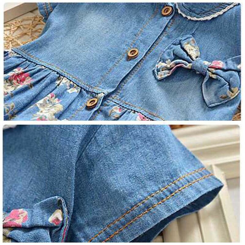 Flower Girl Summer Princess Denim Jean Dress Kid Baby Party Wedding Pageant Dresses Clothes