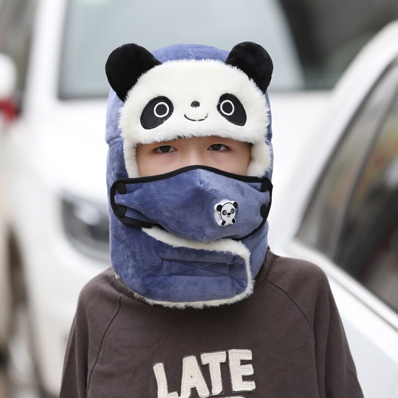 YA Bazar de Niños de dibujos animados sombrero lindo oso Panda de esquí sombrero boina de lana de punto de cara máscara sombrero invierno sombrero