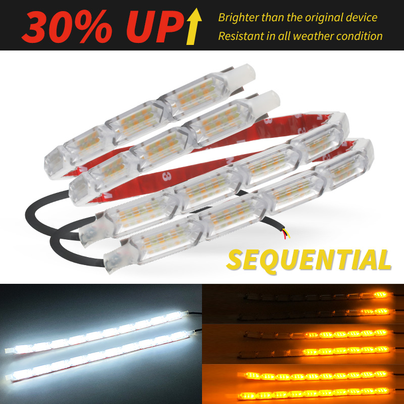 Tira de luces LED de circulación diurna para coche, luz diurna brillante, Flexible, DRL, intermitente, blanco y amarillo, 1 par