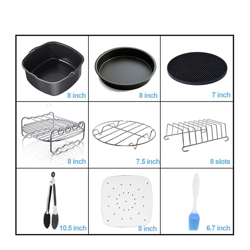 Accesorios para freidora de aire cuadrada, 11 unidades, aptas para freidora de aire, COSORI y otras freidoras de aire cuadradas y horno