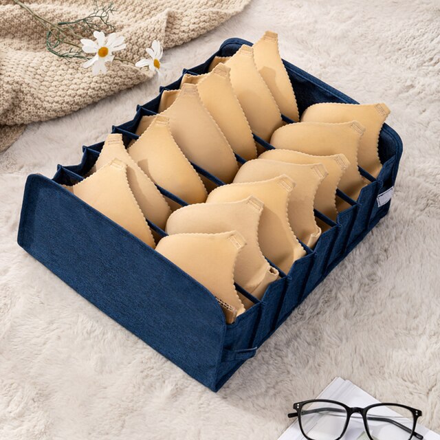 Boîte de rangement pliable pour soutien-gorge, sous-vêtements, chaussettes, tiroir lavable pour la maison: Navy 7 Big Grid