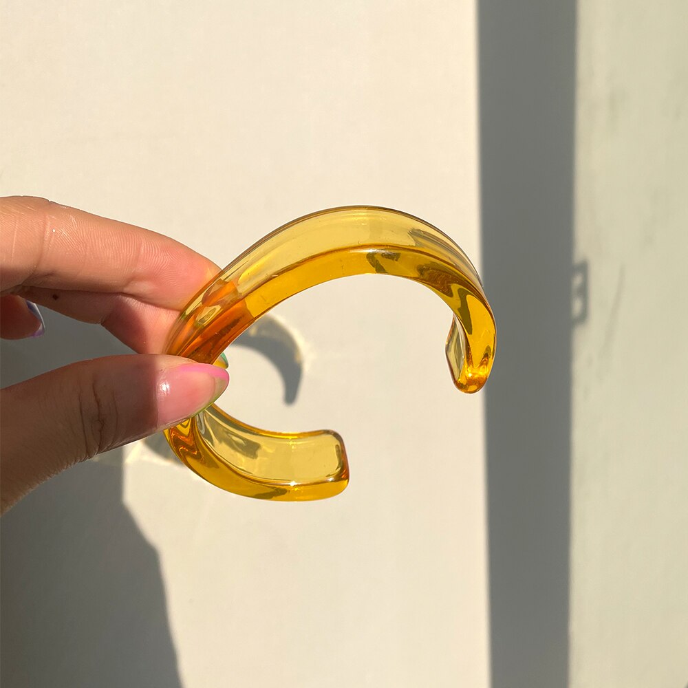 HZ – Bracelet Transparent en résine acrylique colorée, géométrique, Simple, ouvert, Version large, pour femmes et filles, de bijoux,: H