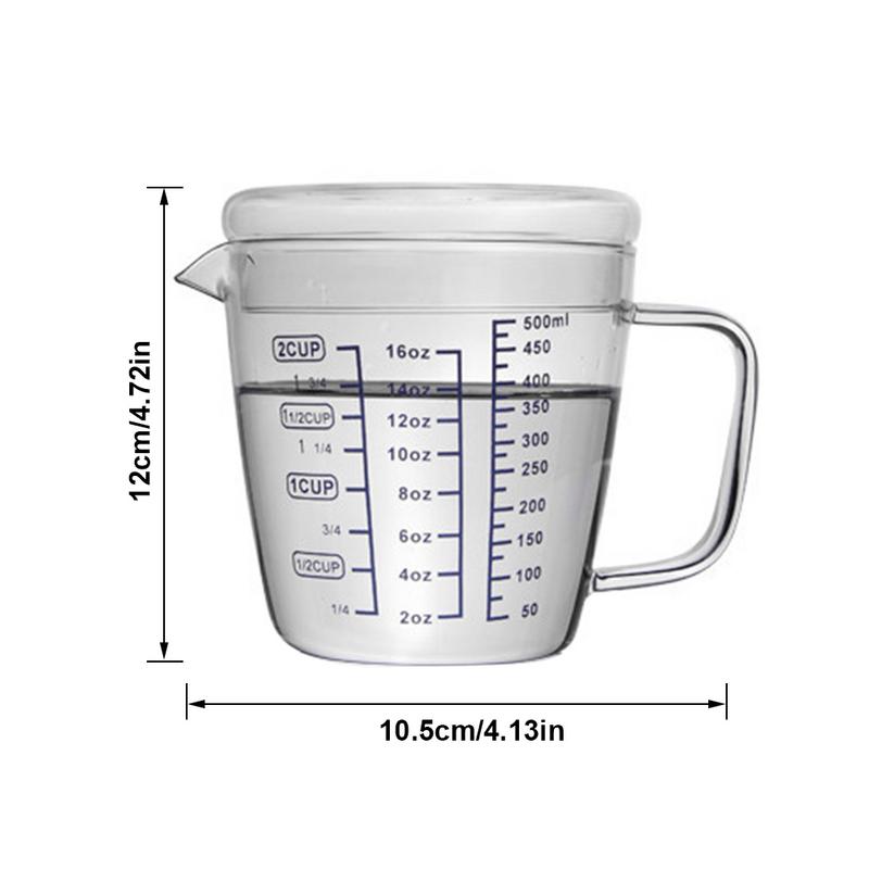 High Borosilicate Heat-resistant Glass Measuring Cup Children's Milk Cup With Scale Microwave Transparent Scale Cup With Lid: 500ml
